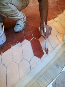 peinture Trompe l'oeil de tomettes au sol