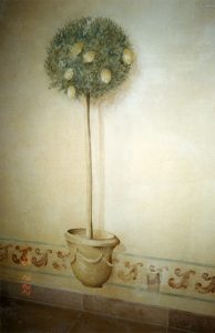Vase et citronnier peint en trompe l'oeil