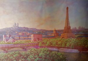 Toile peinte, monuments de Paris, architecture et paysage