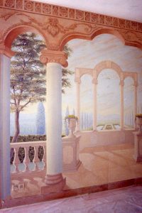 Toile peinte, paysage et architecture