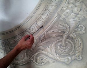 Ornementation a fresco Fresque peinte sur mortier chaux sable