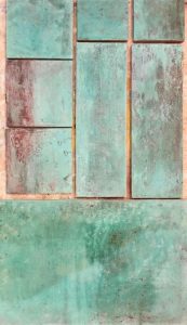 Carreaux faits main, effet oxydes, vert-de-gris